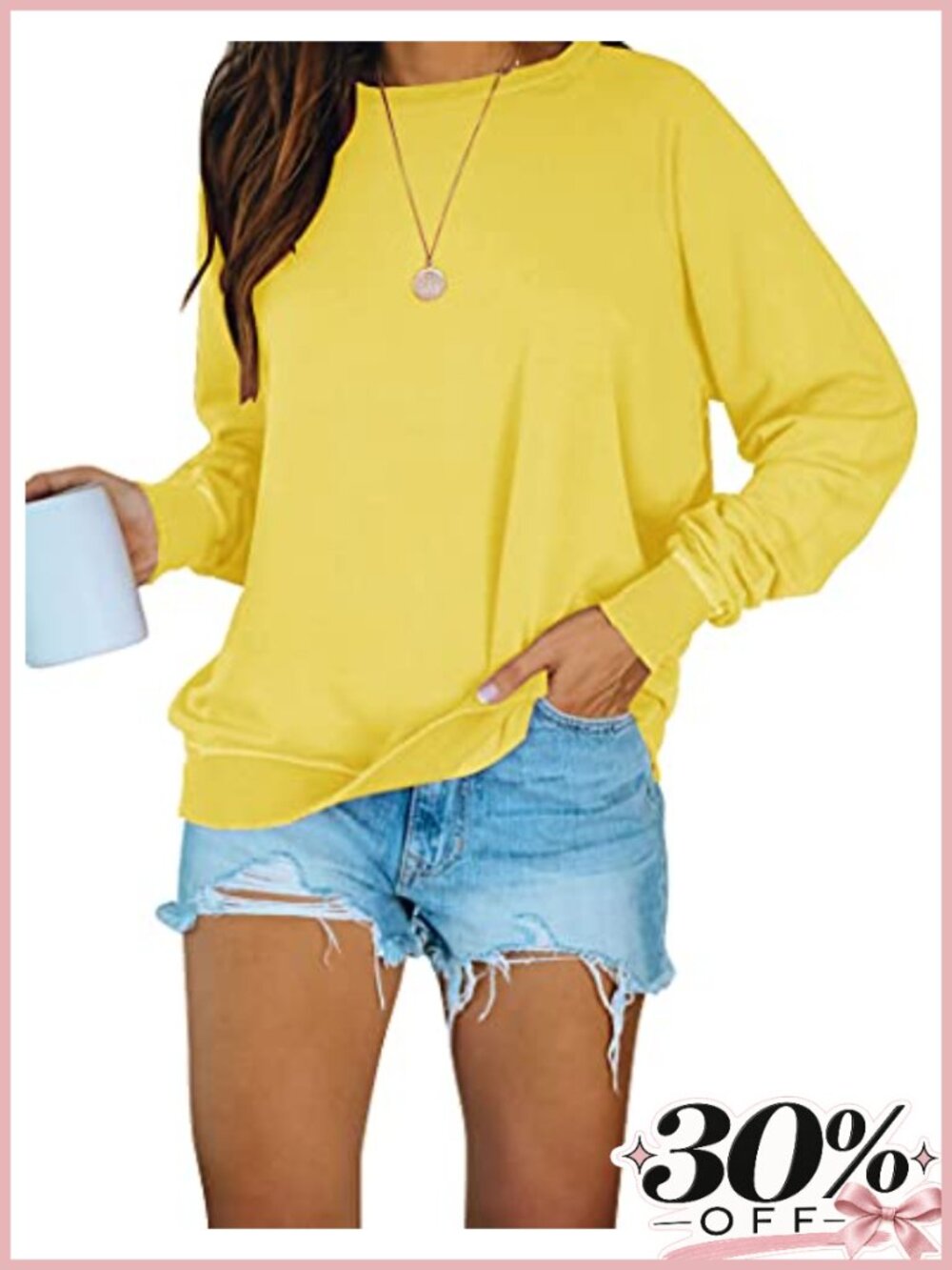 Women's Cotton Polyester Crew Neck Raglan Long Sleeve Tunic Sweatshirt Loose